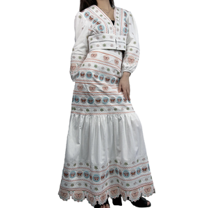 OEM donna abito in popeline di cotone ricamato farfalla multicolore in <span class=keywords><strong>pizzo</strong></span> motivo Vintage con bottoni Set completo traspirante - Product Image 2