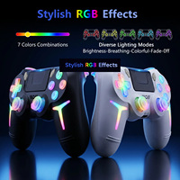Manette de jeu sans fil pour PS4 avec lumière RVB, double vibration, six axes, compatible PC et Steam