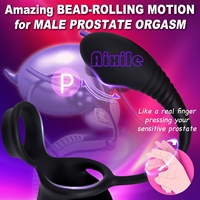Anneau vibrant pour pénis avec boules, masseur de prostate, jouets sexuels masculins, 3 en 1, anneau vibrant pour pénis avec mode de roulement des billes, 9 vibrations