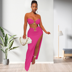Sexy Strapless Cover Chest Irregular Slit Skirt Women's 2 Piece Set Fashion - Product Image 4
