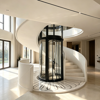 Villa Evi Panoramik Cam Kabinli 400kg 2-6 Duraklı MRL Dişlisiz Sessiz Lüks Özelleştirilmiş Yuvarlak Çekişli Asansör