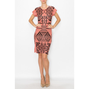 Robe à manches courtes à imprimé aztèque - Corail - Product Image 5