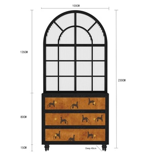 <span class=keywords><strong>Armoire</strong></span> d'entrée en bois massif abstraite rétro de Style français conception industrielle cloison en verre trempé <span class=keywords><strong>armoire</strong></span> de rangement de salon - Product Image 2