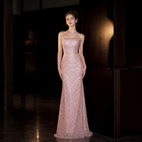 Robe de soirée classique rose poudré, bustier, entièrement ornée de fleurs, coupe sirène ou colonne, pour bal de promo et concours de beauté, sur mesure, vente en gros