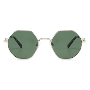 Gafas de Sol Retro Ovaladas con Montura Completa Plateada, Lentes Verdes, Unisex para Adultos, Protección UV400 - Product Image 6