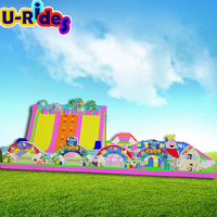 U-Rides Attraction Grand toboggan gonflable avec obstacle de labyrinthe gonflable cochon pour parc de fonctions pour enfants