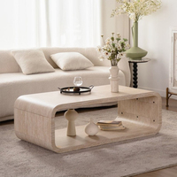 Table basse en travertin bois clair, bord incurvé, style moderne, table centrale pour salon, fabricant, vente en gros, prix direct usine