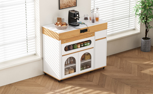 Modern Solid Wood Dining <b>Table</b> with Extra-Long Folding Top and Rolling Kitchen <b>Island</b> with Drawers - Product Image 3