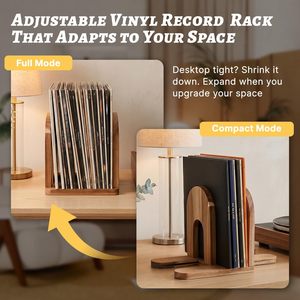 Wooden Vinyl <b>Record</b> Storage Rack Extendable Book Document <b>Stand</b> Desktop Organizer Acacia Wood Rectangle Shape Standing Type - Product Image 3