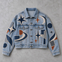 Veste en jean personnalisée pour homme avec broderie appliquée, patchwork, effet délavé, coupe ample, style streetwear Y2K