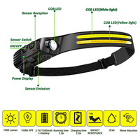 Lampe frontale LED rechargeable 1000 LM avec 3 modes d'éclairage et détecteur de mouvement pour l'exploitation minière