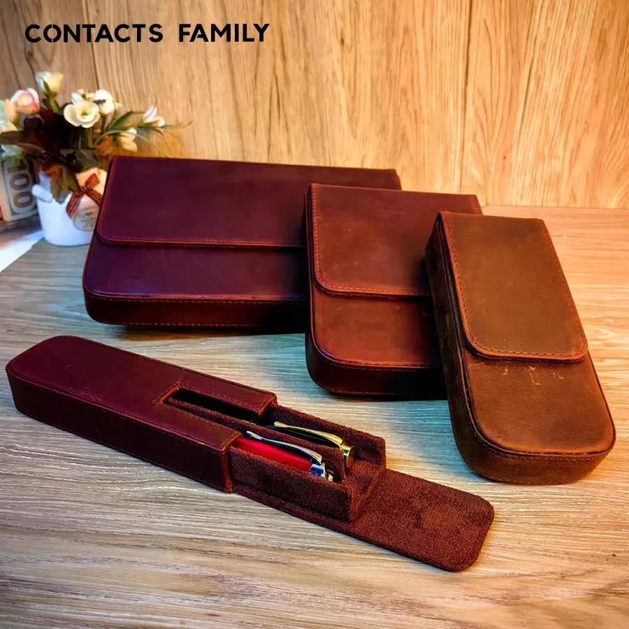 CONTACT'S FAMILY Handmade Travel Leather Fountain Pen Cases Storage Leather Hard Pen Case Compatible with all-sized Pens