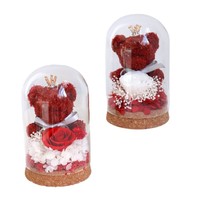 Hadiah Kreatif Hari Ibu Hari Valentine Ulang Tahun Beruang Buatan Tangan Bunga Abadi Penutup Kaca Jenis Mawar Asli