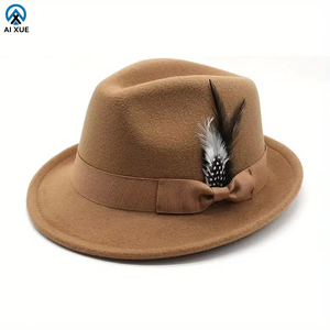 Mới Đến Tùy Chỉnh Len Cảm Thấy Fedora <span class=keywords><strong>Hat</strong></span> Với Lông Unisex Bán Buôn Giá Rẻ Cho Mùa Hè Bên Ngoài Trời - Product Image 1