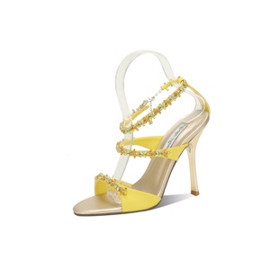 Sandalias de tacón de aguja <span class=keywords><strong>con</strong></span> correa delgada y cadena de diamantes de imitación, punta cuadrada, para fiesta, venta al por mayor OEM ODM - Product Image 1