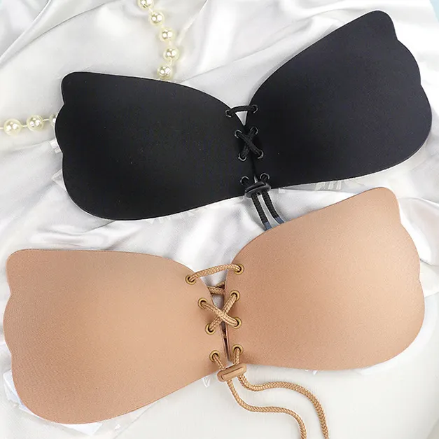 Hot Sale Strapless Sticky Bra Reusable Wing butterfly Backless Invisible Silicone Lift Push Up Self Adhesive Bra