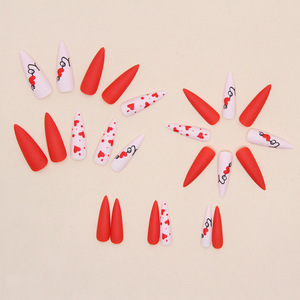 Tender Love French Manicure 24 Set para niñas Uñas portátiles <span class=keywords><strong>de</strong></span> Punta larga para el día <span class=keywords><strong>de</strong></span> San Valentín Vacaciones para aplicación <span class=keywords><strong>de</strong></span> dedos - Product Image 2