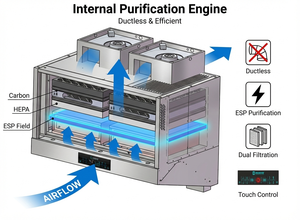 <span class=keywords><strong>Hotte</strong></span> de <span class=keywords><strong>cuisine</strong></span> murale compacte sans conduit en acier inoxydable avec filtre à déflecteur pour café, snack-bar, friture et cuisson sur plancha - Product Image 4