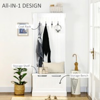Vente en gros de porte-manteaux en bois, banc de rangement pour chaussures, arbre de hall d'entrée 3 en 1 de 28 pouces avec banc de rangement, porte-manteau à 4 crochets pour rangement de chaussures