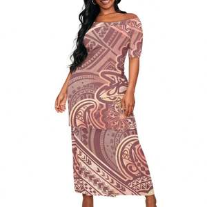 Ropa Puletasi personalizada, diseño de <span class=keywords><strong>tatuaje</strong></span> de tótem <span class=keywords><strong>Tribal</strong></span> polinesio, vestido elegante para mujer, vestido informal barato al por mayor, conjuntos MOQ bajos - Product Image 1