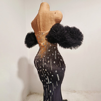 Robe sirène personnalisée pour femme, noire et or, en spandex/polyester, avec strass, manches bouffantes, costume de drag queen, performance, directement de l'usine