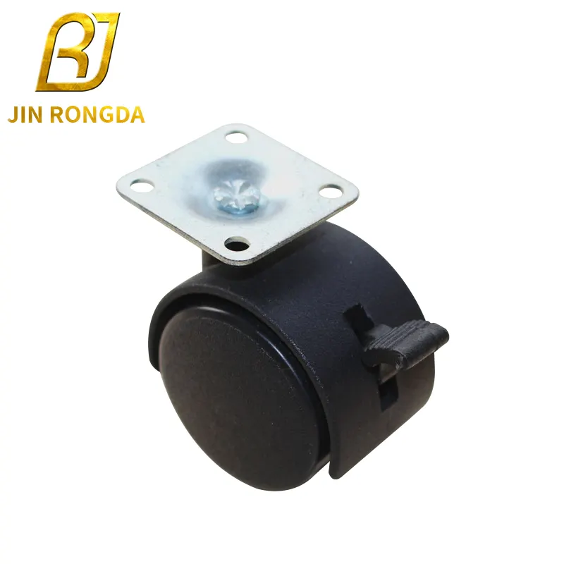 Jinrongda wholesale Mute 1.5 inch caster wheels with brakes heavy duty nylon office furniture lockable chair casters