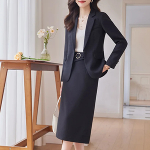 D & M haut de gamme mode dames bureau Blazers costume automne couleur unie haut avec bouton décor tissé demi jupe femmes vêtements formels - Product Image 3