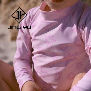 Custom Kids <b>Swimsuit</b> Hawaiian <b>Long</b> <b>Sleeve</b> UPF50+ protection Girls Recycled Nylon Printed Two-piece Bikini - Product Image 4