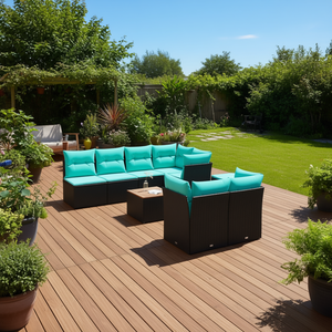 Ensemble de canapés de patio en polyrotin noir, 8 pièces, avec coussins, meubles d'extérieur, style contemporain, pour 8 personnes - Product Image 2