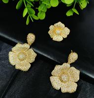 Ensemble de bijoux extravagant en zirconiums entièrement sertis de diamants, plaqué or 24 carats, pour mariage, fiançailles, fête, collier, boucles d'oreilles, bracelet, bague unisexe