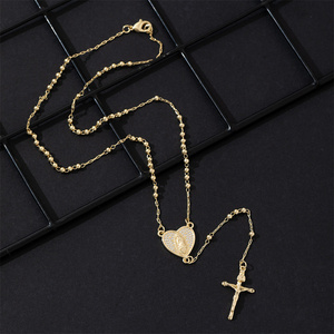 Collar con Cruz KOMI <span class=keywords><strong>para</strong></span> <span class=keywords><strong>Mujer</strong></span>, Chapado en <span class=keywords><strong>Oro</strong></span> <span class=keywords><strong>de</strong></span> <span class=keywords><strong>14K</strong></span>, con Corazón <span class=keywords><strong>de</strong></span> Circonita Cúbica, Centro <span class=keywords><strong>de</strong></span> la Virgen María, Cadena <span class=keywords><strong>de</strong></span> Eslabones con Cuentas Redondas <span class=keywords><strong>de</strong></span> 3mm, Collar <span class=keywords><strong>de</strong></span> <span class=keywords><strong>Rosario</strong></span> <span class=keywords><strong>para</strong></span> <span class=keywords><strong>Mujer</strong></span> - Product Image 4