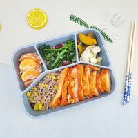 Boîte à lunch Bento portable en silicone à 4 compartiments allant au micro-ondes et anti-fuite pour les repas scolaires réutilisables pour les enfants