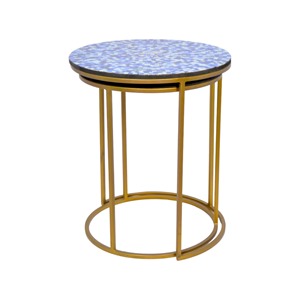 Metal Frame With Mosaic Wooden Top Nesting Side <b>Tables</b> Set of 2 Light Weight and <b>Low</b> Price Wedding Centerpiece Side <b>Table</b> - Product Image 3