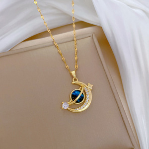 Ensemble de colliers lune et étoile, plaqué or 18 carats, alliage de zinc, pendentif, chaîne, bijoux pour femmes, tendance, cadeau élégant, collier - Product Image 5