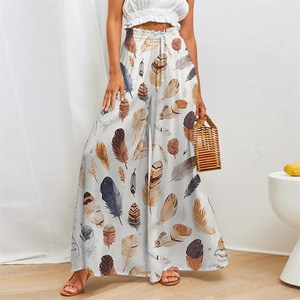 <span class=keywords><strong>Pantalon</strong></span> large en mousseline de soie à imprimé tribal polynésien marron Tonga Samoa Tapa fleuri, personnalisé pour <span class=keywords><strong>femme</strong></span>, en polyester, vente en gros - Product Image 5