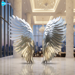 Scultura Ali d'Angelo in Acciaio Inossidabile Maestosa, Arte Astratta Moderna a Tema Animale, Oggetto da Collezione Grande per Esterni Lucidato a Specchio - Product Image 1