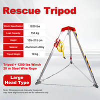 Trépied de sauvetage en aluminium à grande tête, treuil de 1800 lb, capacité de charge de 200 kg avec câble en acier de 30 m pour système de sauvetage en espace confiné