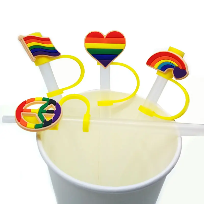 straw covers rainbow flag Silicone Straw cover Splash Proof Drinking Dust cover Suit For 7mm-8mm straw toppers custom wholesale