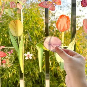 Benutzer definierte Tulpe Schmetterling Fenster aufkleber Doppelseitiger Druck Wand dekorationen Glas Static Window Decor Aufkleber