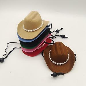 قبعة دنيم غربية مزينة باللؤلؤ الجديد ، قبعة حيوانات أليفة صغيرة بنمط صلب ، قبعة حيوانات أليفة للقطط والكلاب لجميع أيام الهالويين والشتاء - Product Image 2