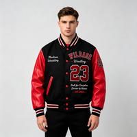 Veste bomber streetwear en laine avec manches en cuir, broderie personnalisée, logo sur mesure, grandes tailles, pour homme, OEM