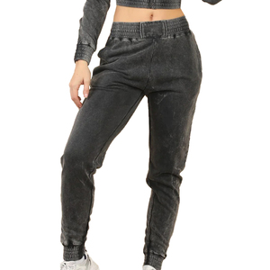 Women Acid Wash Cropped Zip Up Hoodie Jogger <b>Set</b> Vintage <b>Two</b> <b>Piece</b> Tracksuit Streetwear <b>Lounge</b> Outfit - Product Image 2