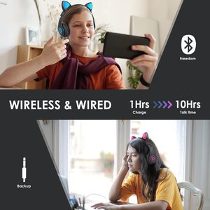 Universal Cute Wireless Headphones Cat Ears Wireless Headphone Stereo Music Light up Gaming Headset with Mic - Product Image 4