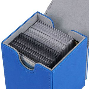 Boîte de rangement pour jeux de cartes en cuir PU bleu de qualité supérieure, coins carrés, portable, fermeture magnétique - Product Image 4
