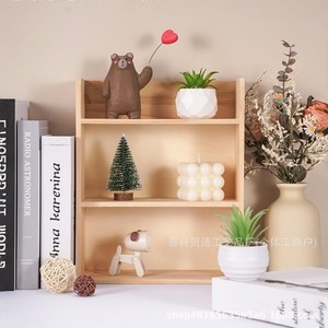 Wooden Wall Mounted <b>Shelf</b> 3 Tier Rectangle Storage <b>Rack</b> For Desktop Plant Decor Organizer Natural Wood Color - Product Image 1