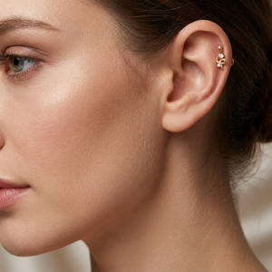 Gold Internal Thread Earrings G23 <strong>Titanium</strong> Alloy Cherry Leaf Lip <strong>Stud</strong> Fashion Women's Style Daily Life Wear Piercing Jewelry - Product Image 5