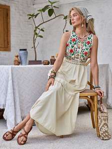 ชุดเดรสยาวทรงลำลองผ้าฝ้ายทอ 100% ปักลายด้วยเครื่องจักร คอลเลคชั่นแฟชั่นสำหรับผู้หญิง เอวทรงธรรมชาติ ซักได้ แขนสั้น ดีไซน์เนอร์ - Product Image 2