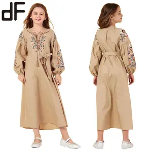 Großhandel hochwertige westliche Mode lässig Kinder kleidung Vestidos Khaki Langarm Mädchen Fransen Teen Kinder Kleid Modelle