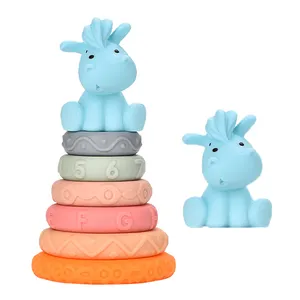 QS bébé Montessori jouet d'apprentissage 6 blocs de pile de bain en caoutchouc souple coloré jouets d'anneau d'empilage sensoriel pour 6-12-18 mois infantile