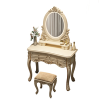 Table de maquillage de style européen populaire, table de rangement multifonctionnelle avec miroir et tabouret